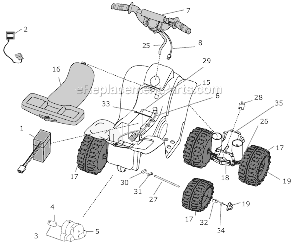 Page A Diagram and Parts List for N2892  Power Wheels Ride-On Cars